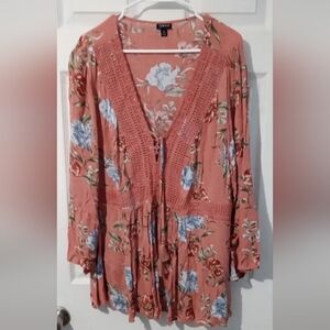 Torrid Orange Floral Tie Front Tunic